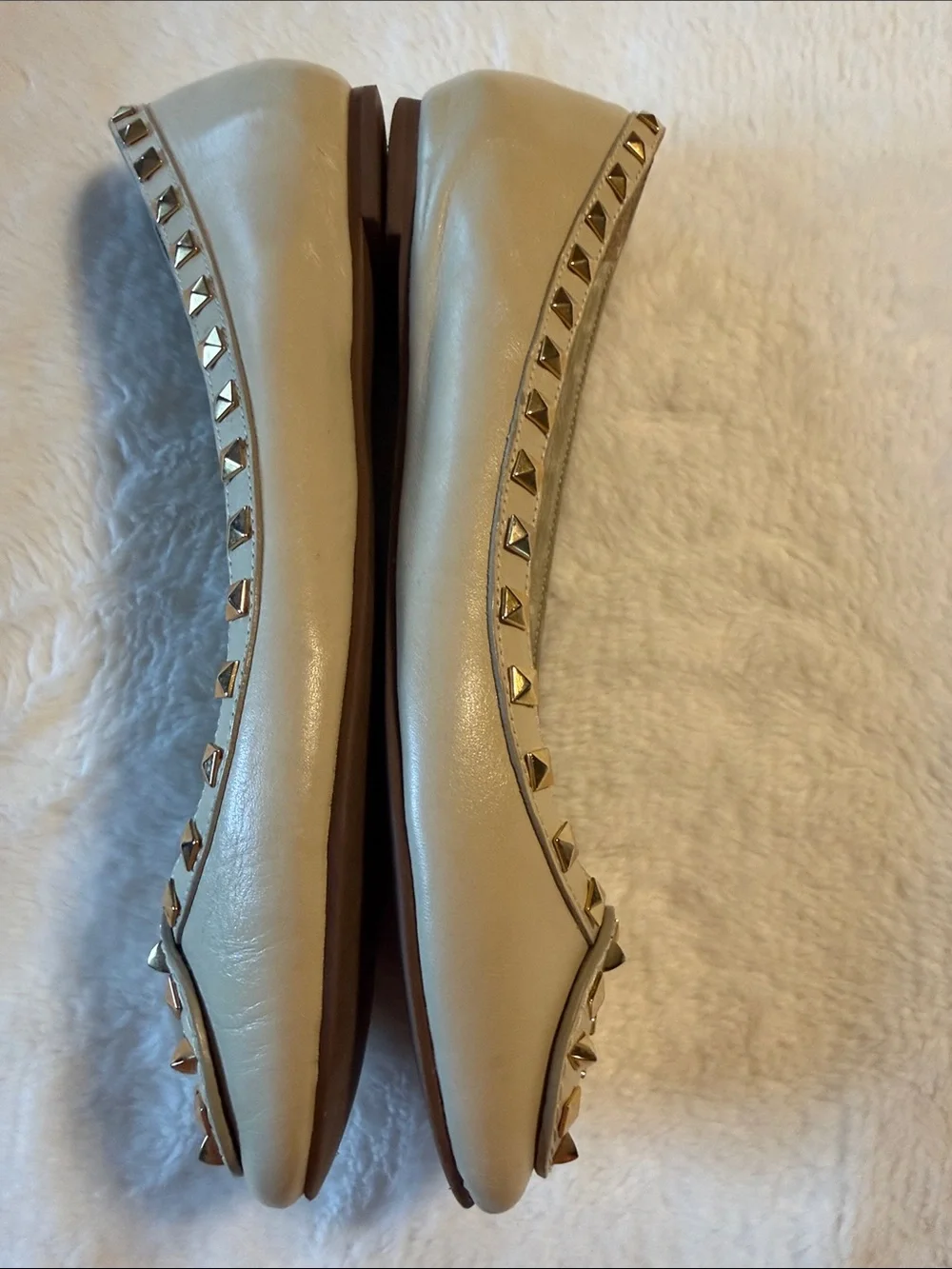 Tory Burch Cream Leather Studded Logo Flats